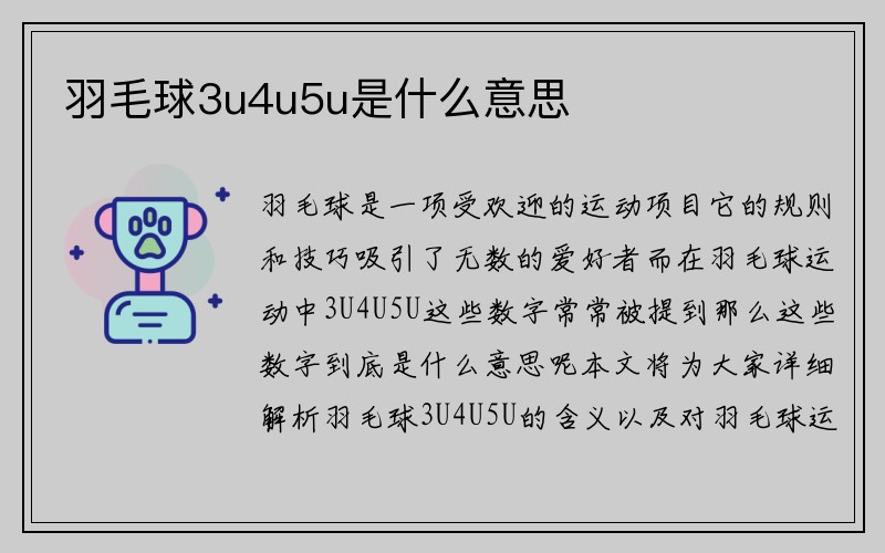 羽毛球3u4u5u是什么意思